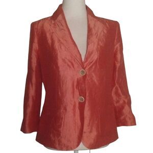 Talbots Grapefruit Color Notched Collar Silk Nylon Blend Blazer Size 4